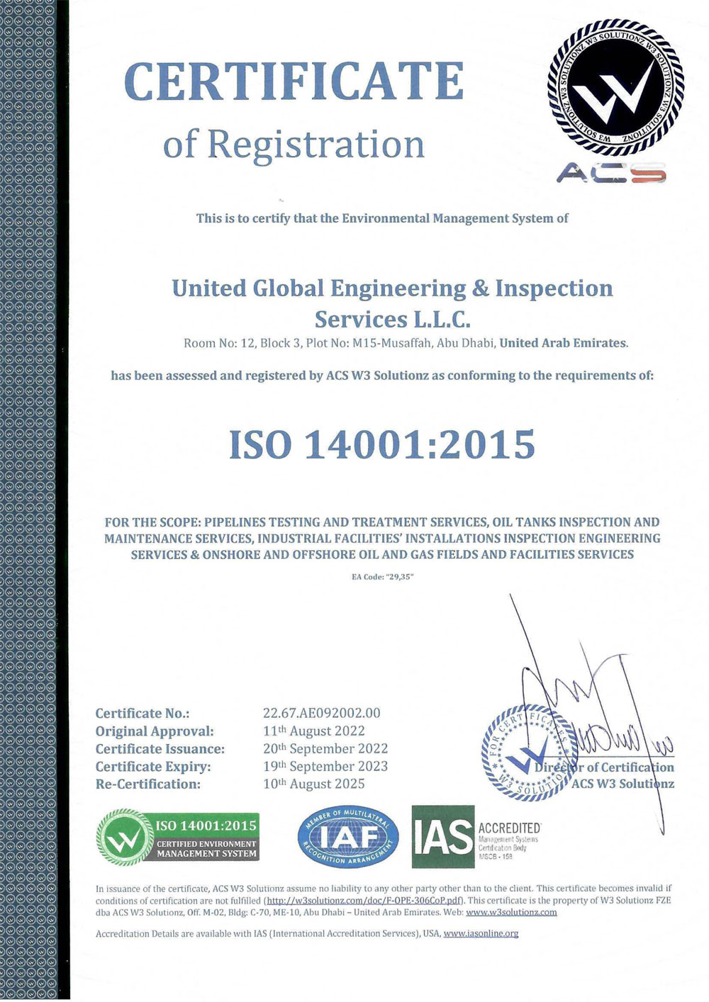 Certificate - United Global Engineering & Inspection Services LLC